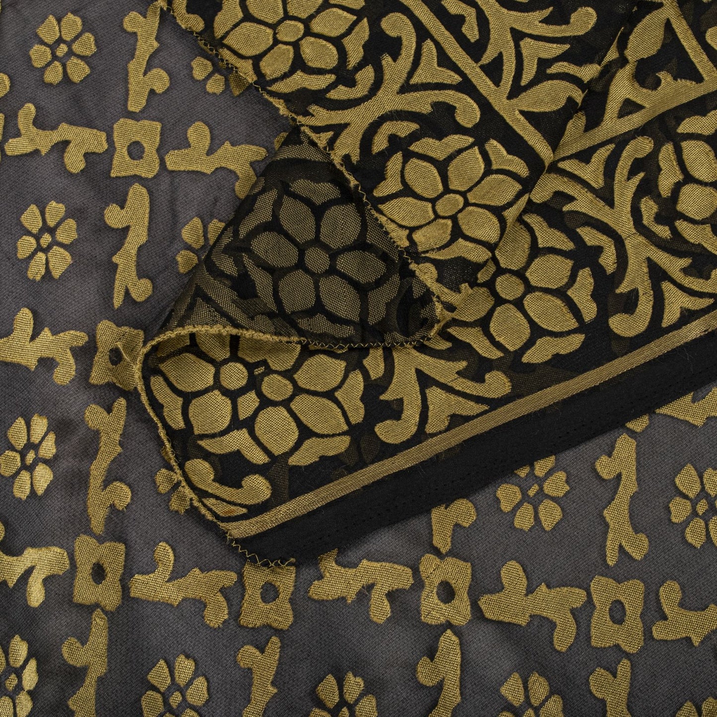 Sanskriti Vintage Dupatta/Stole Black Georgette Brocade Woven Floral Indian Veil