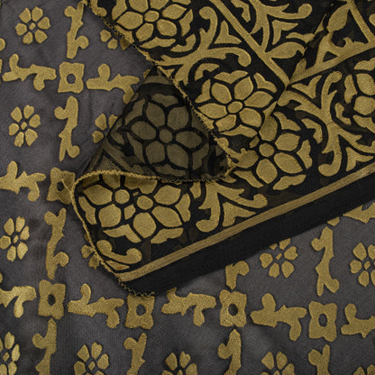 Sanskriti Vintage Dupatta/Stole Black Georgette Brocade Woven Floral Indian Veil