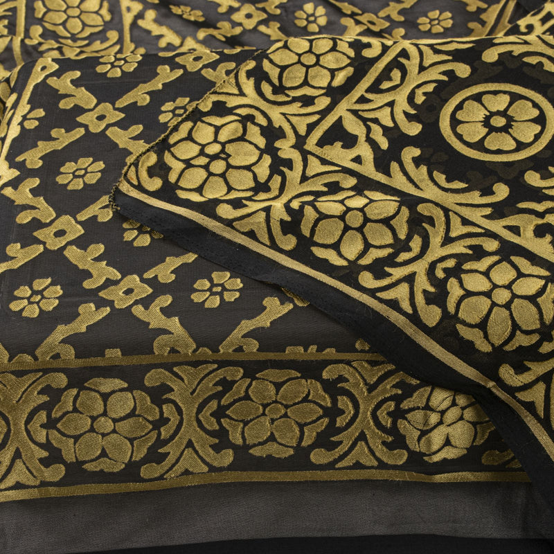 Sanskriti Vintage Dupatta/Stole Black Georgette Brocade Woven Floral Indian Veil