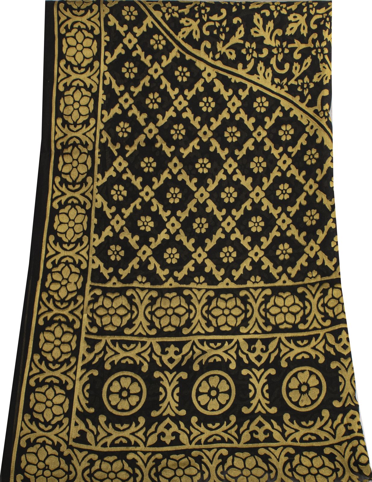 Sanskriti Vintage Dupatta/Stole Black Georgette Brocade Woven Floral Indian Veil
