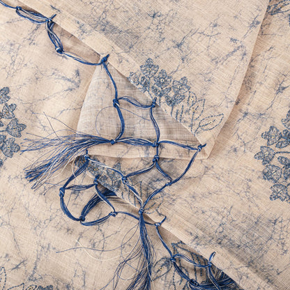 Sanskriti Vintage Dupatta/Stole Off-White-Blue Cotton Batik-Embroidered Veil