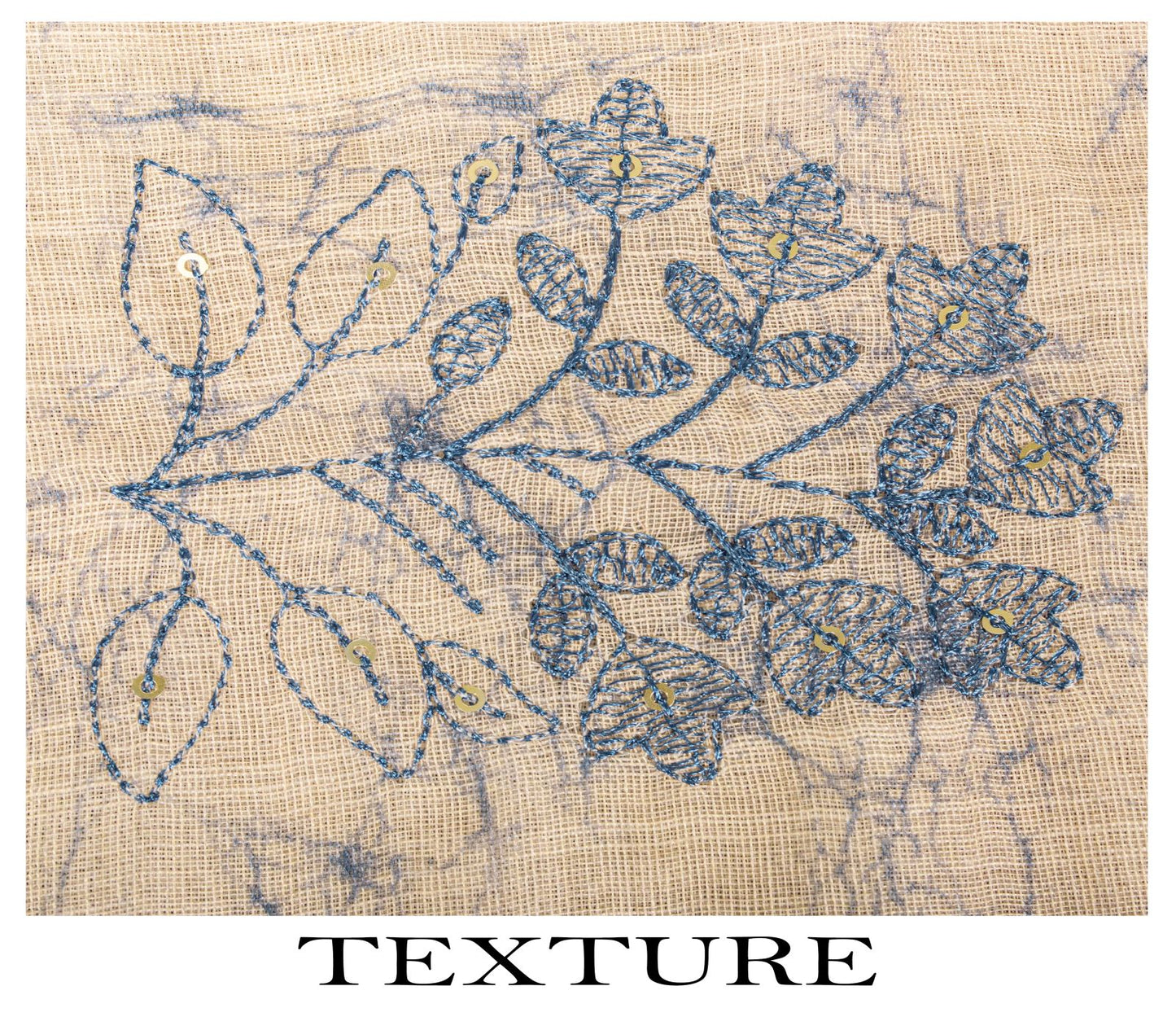 Sanskriti Vintage Dupatta/Stole Off-White-Blue Cotton Batik-Embroidered Veil