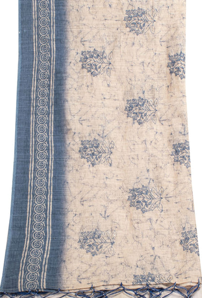 Sanskriti Vintage Dupatta/Stole Off-White-Blue Cotton Batik-Embroidered Veil