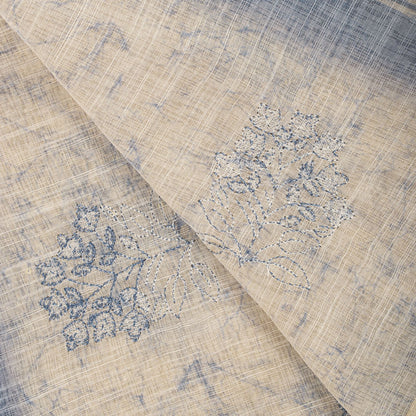 Sanskriti Vintage Dupatta/Stole Off-White-Blue Cotton Batik-Embroidered Veil