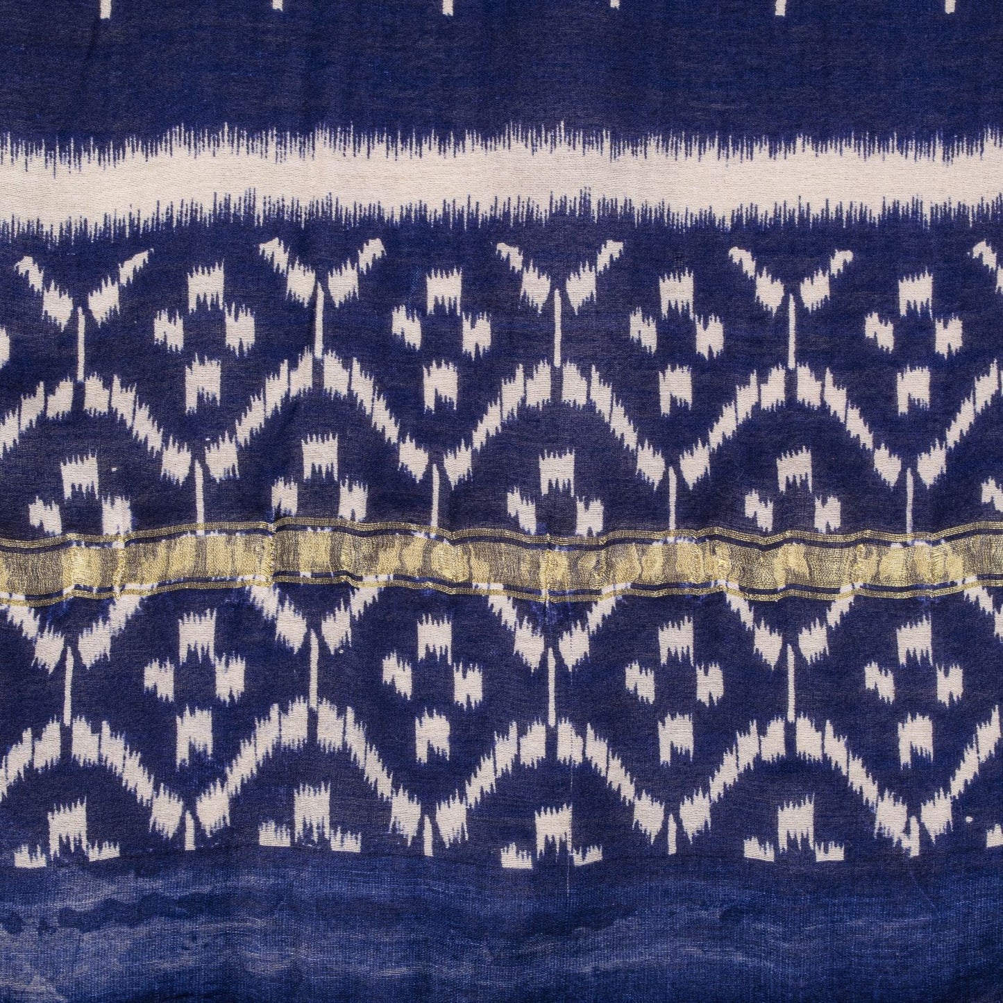 Sanskriti Vintage Dupatta/Stole Blue Cotton Silk Chanderi Ikat Print-Zari Woven