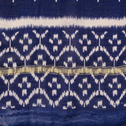 Sanskriti Vintage Dupatta/Stole Blue Cotton Silk Chanderi Ikat Print-Zari Woven