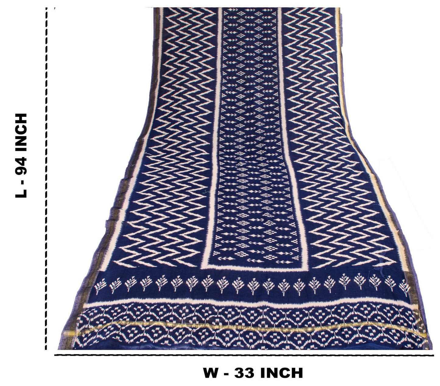 Sanskriti Vintage Dupatta/Stole Blue Cotton Silk Chanderi Ikat Print-Zari Woven