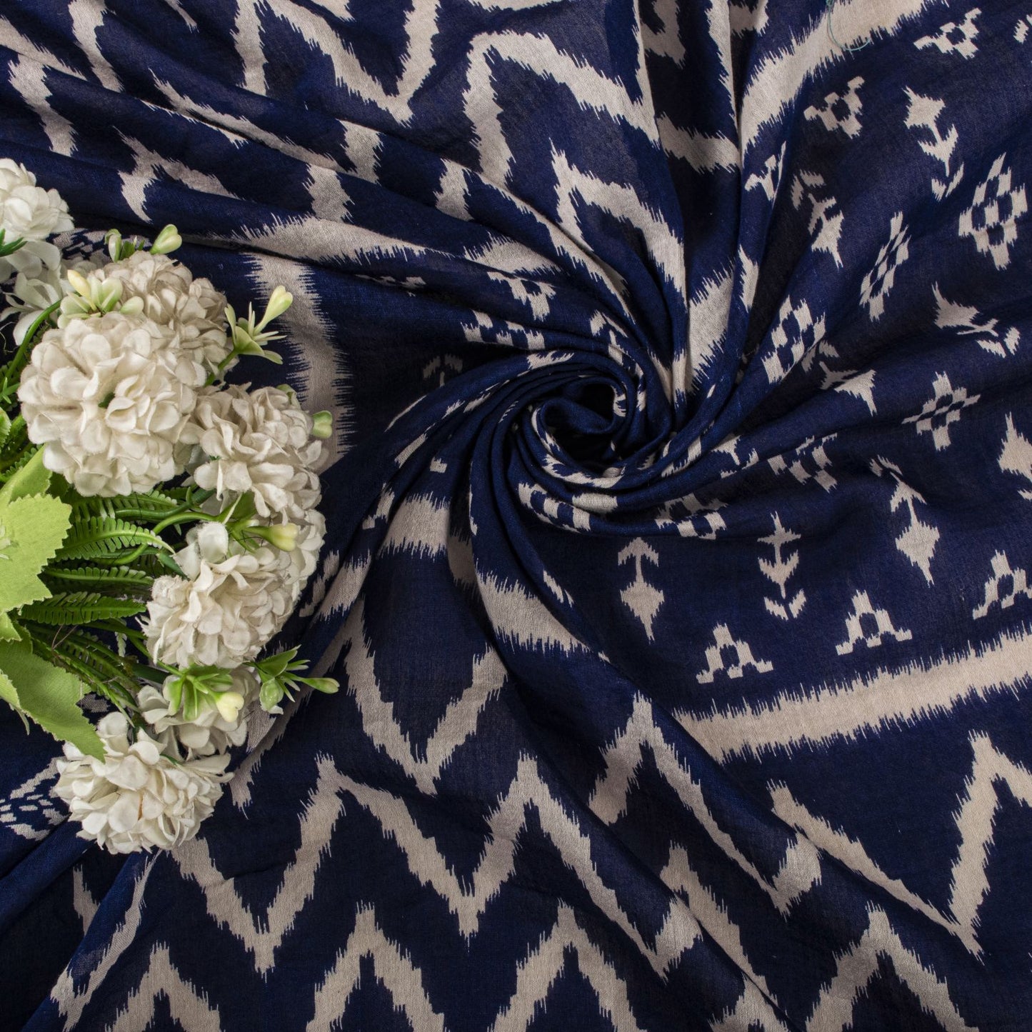 Sanskriti Vintage Dupatta/Stole Blue Cotton Silk Chanderi Ikat Print-Zari Woven