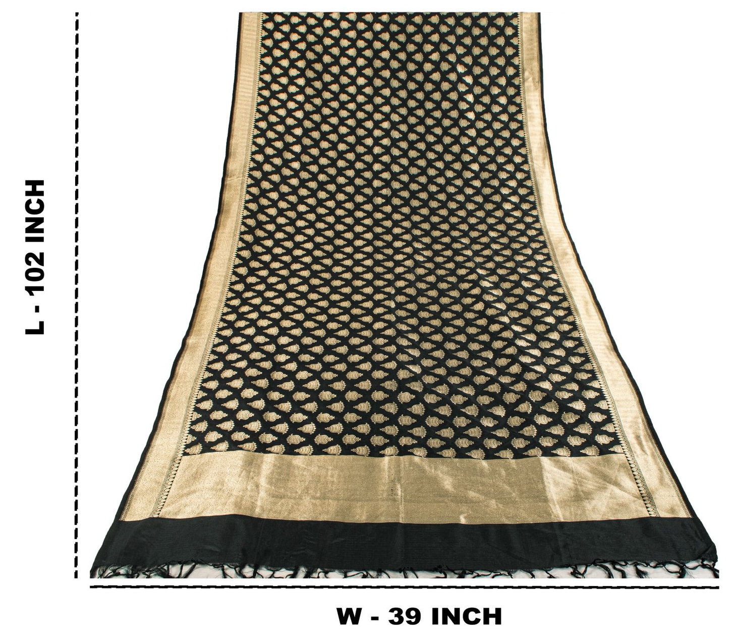 Sanskriti Vintage Dupatta/Stole Black Art Silk Brocade Zari Woven Ornament Veil