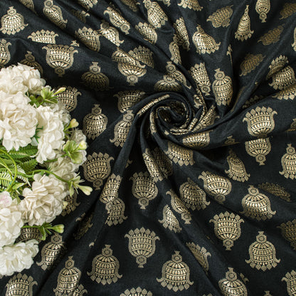 Sanskriti Vintage Dupatta/Stole Black Art Silk Brocade Zari Woven Ornament Veil