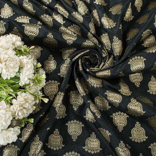 Sanskriti Vintage Dupatta/Stole Black Art Silk Brocade Zari Woven Ornament Veil