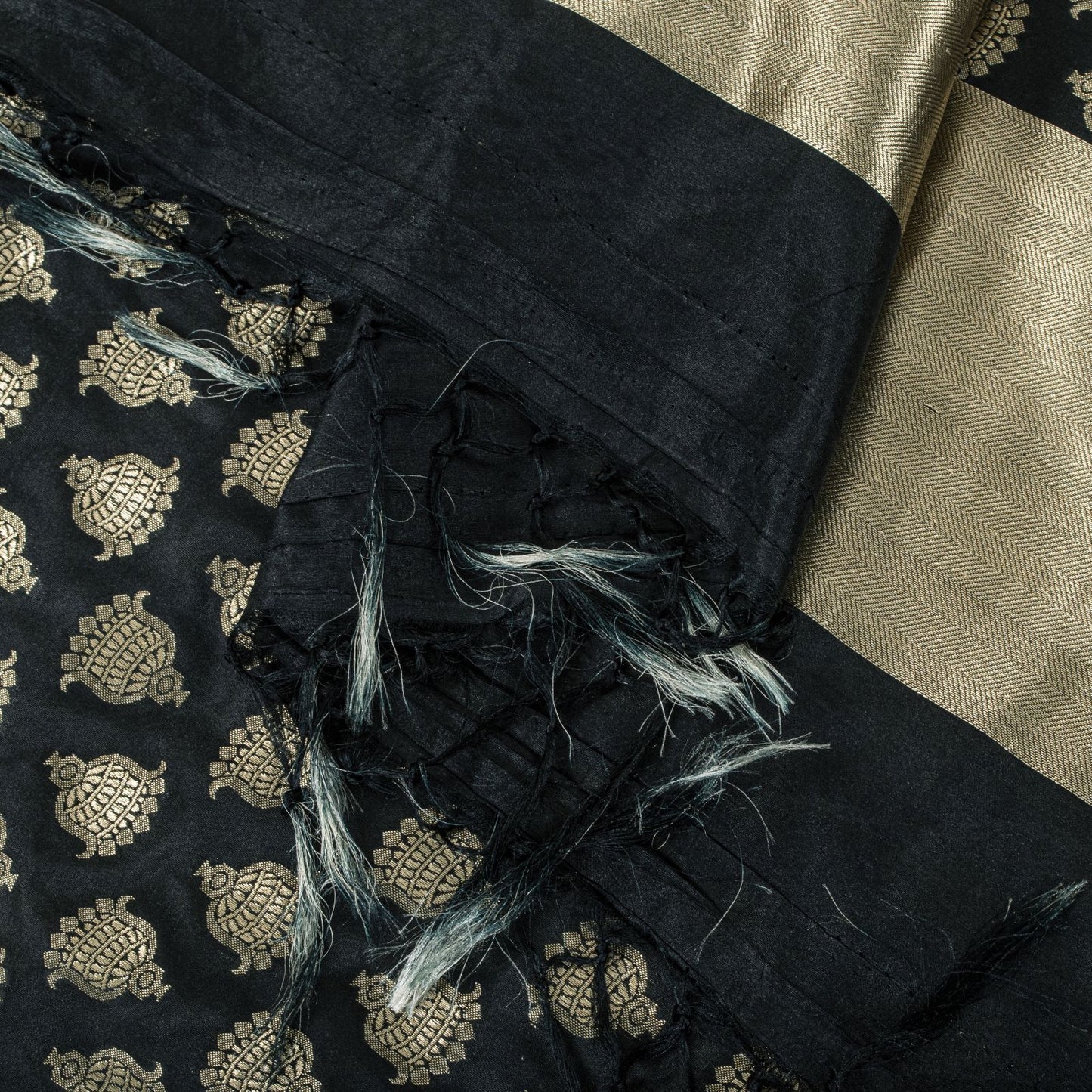 Sanskriti Vintage Dupatta/Stole Black Art Silk Brocade Zari Woven Ornament Veil