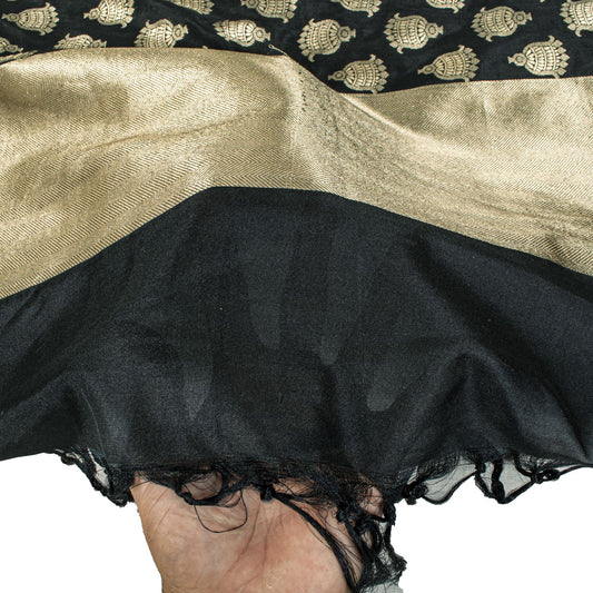 Sanskriti Vintage Dupatta/Stole Black Art Silk Brocade Zari Woven Ornament Veil