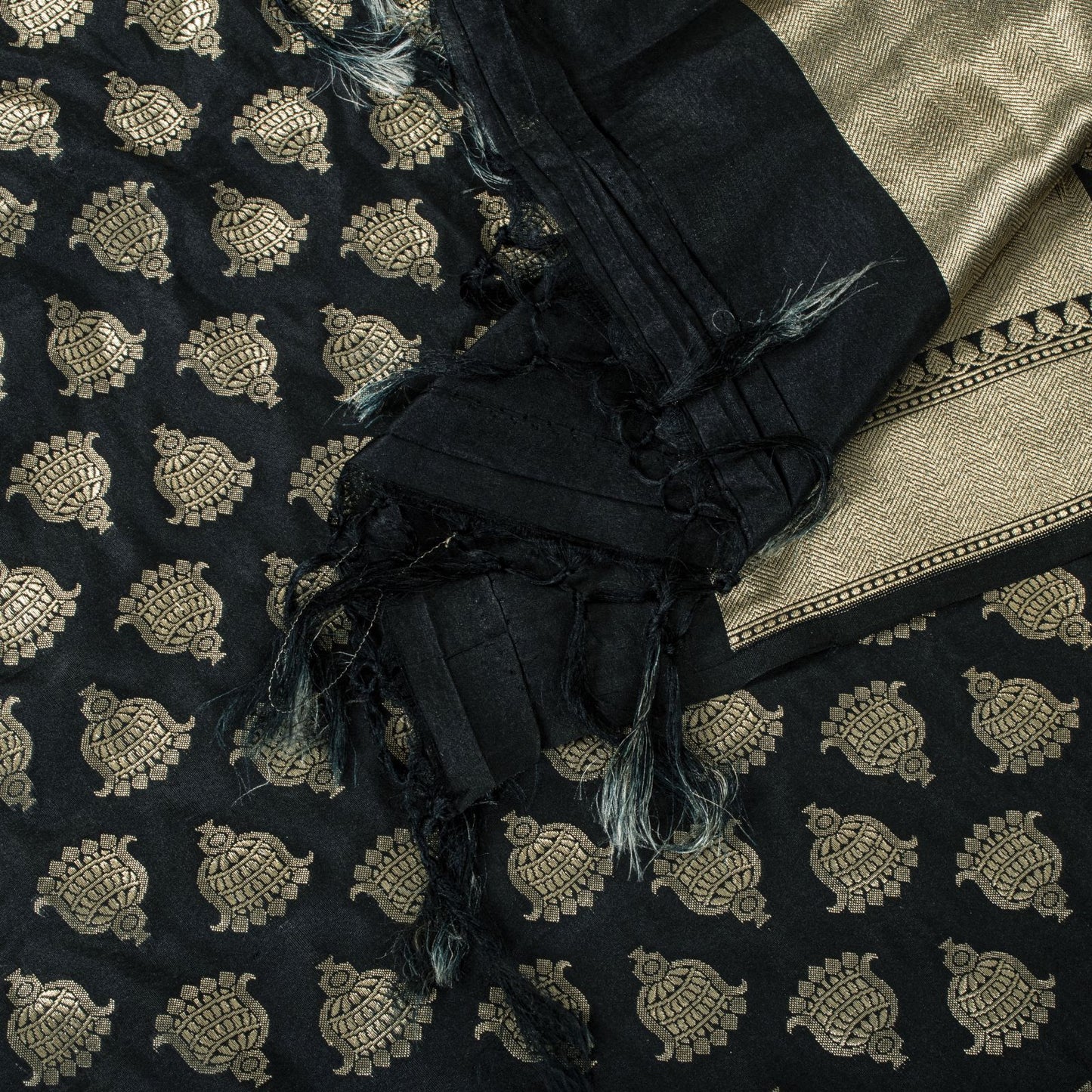 Sanskriti Vintage Dupatta/Stole Black Art Silk Brocade Zari Woven Ornament Veil