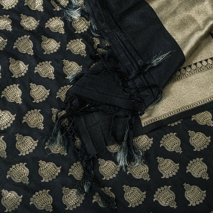 Sanskriti Vintage Dupatta/Stole Black Art Silk Brocade Zari Woven Ornament Veil