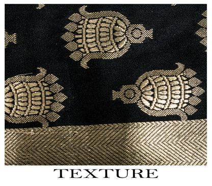 Sanskriti Vintage Dupatta/Stole Black Art Silk Brocade Zari Woven Ornament Veil