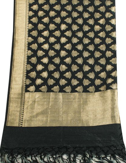 Sanskriti Vintage Dupatta/Stole Black Art Silk Brocade Zari Woven Ornament Veil