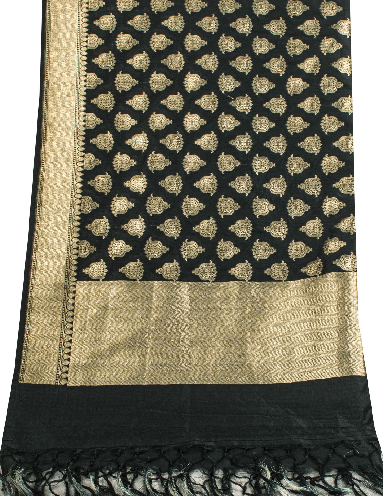 Sanskriti Vintage Dupatta/Stole Black Art Silk Brocade Zari Woven Ornament Veil