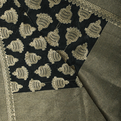 Sanskriti Vintage Dupatta/Stole Black Art Silk Brocade Zari Woven Ornament Veil