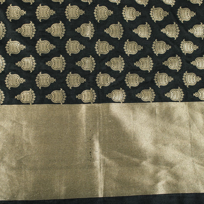 Sanskriti Vintage Dupatta/Stole Black Art Silk Brocade Zari Woven Ornament Veil