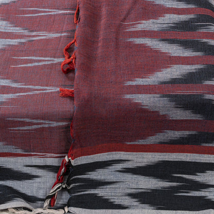 Sanskriti Vintage Dupatta/Stole Maroon Pure Cotton Ikat Hand Woven Sambhalpuri