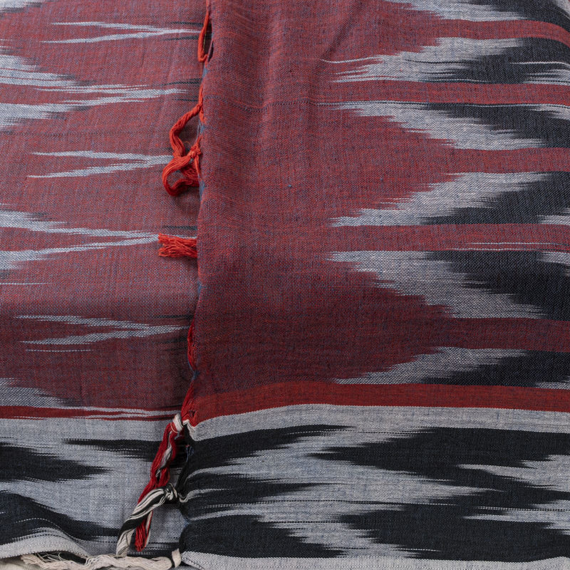 Sanskriti Vintage Dupatta/Stole Maroon Pure Cotton Ikat Hand Woven Sambhalpuri