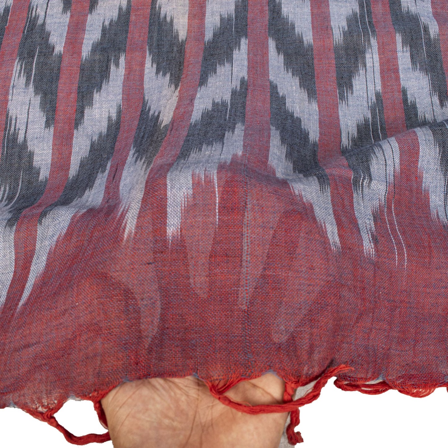 Sanskriti Vintage Dupatta/Stole Maroon Pure Cotton Ikat Hand Woven Sambhalpuri