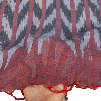 Sanskriti Vintage Dupatta/Stole Maroon Pure Cotton Ikat Hand Woven Sambhalpuri