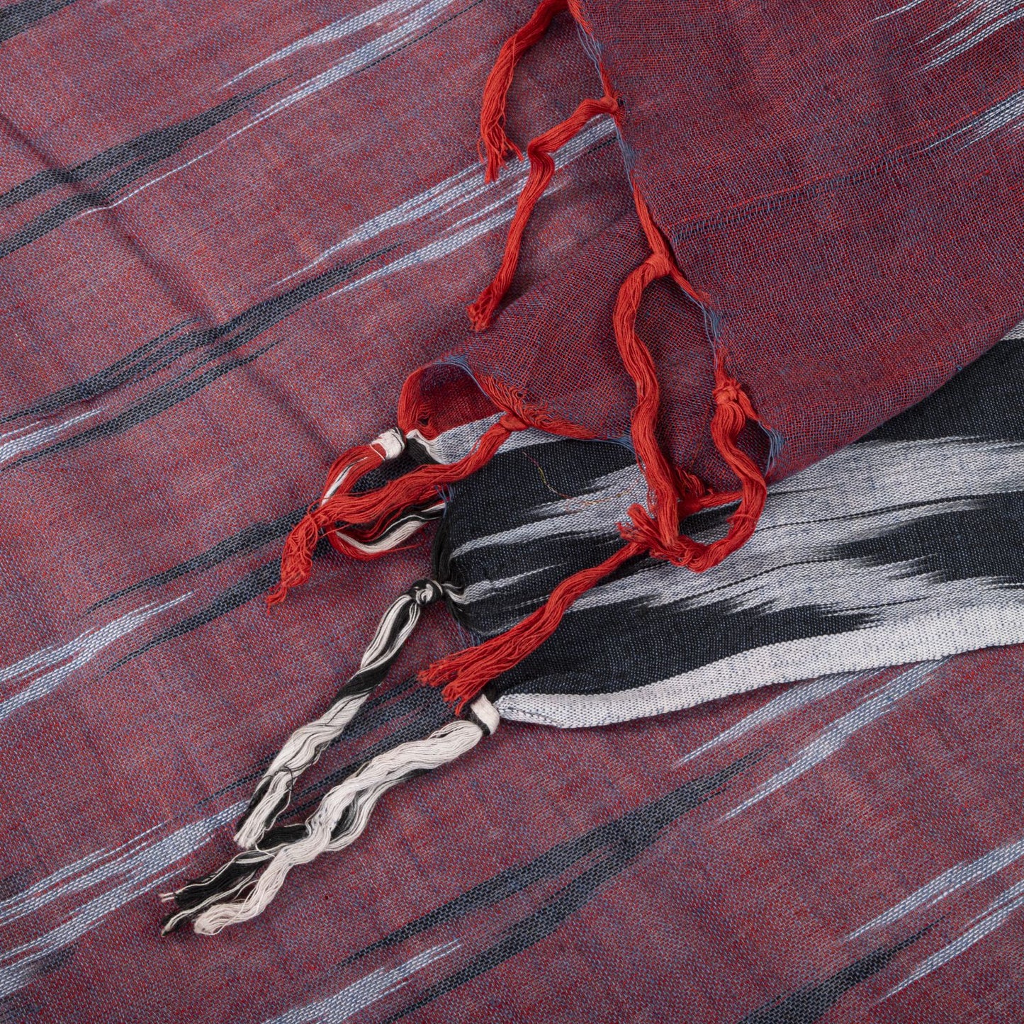 Sanskriti Vintage Dupatta/Stole Maroon Pure Cotton Ikat Hand Woven Sambhalpuri