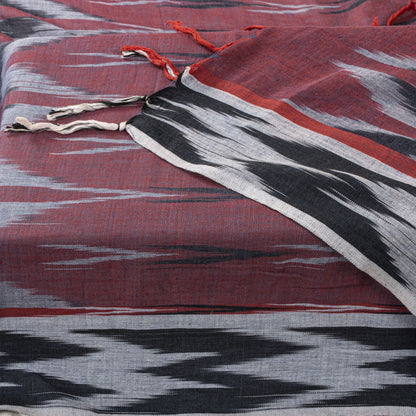 Sanskriti Vintage Dupatta/Stole Maroon Pure Cotton Ikat Hand Woven Sambhalpuri