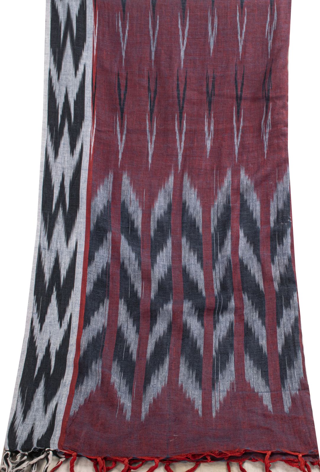 Sanskriti Vintage Dupatta/Stole Maroon Pure Cotton Ikat Hand Woven Sambhalpuri