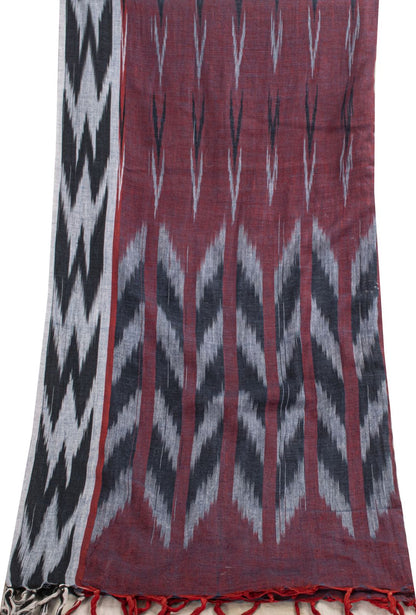Sanskriti Vintage Dupatta/Stole Maroon Pure Cotton Ikat Hand Woven Sambhalpuri