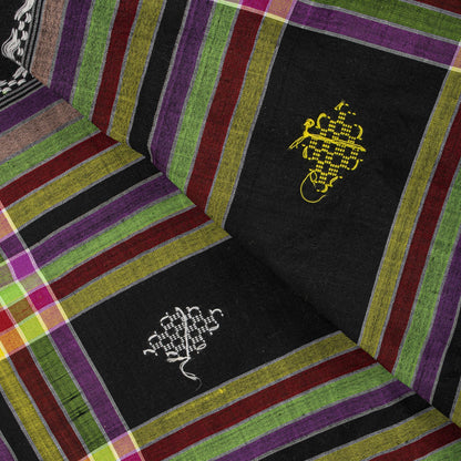 Sanskriti Vintage Dupatta/Stole Black Cotton Kotpad Hand Woven Odisha Soft Veil
