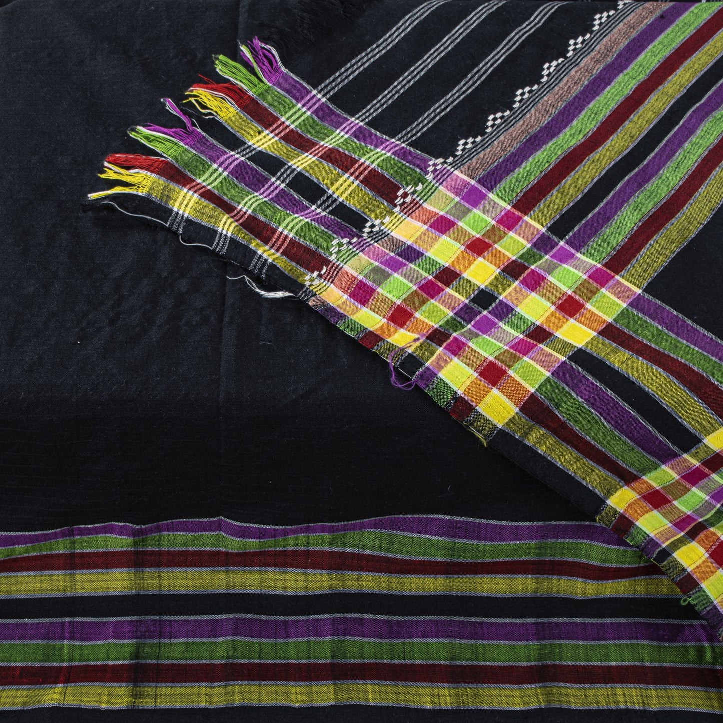 Sanskriti Vintage Dupatta/Stole Black Cotton Kotpad Hand Woven Odisha Soft Veil