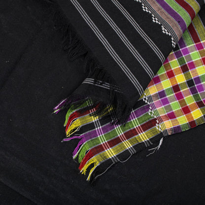 Sanskriti Vintage Dupatta/Stole Black Cotton Kotpad Hand Woven Odisha Soft Veil