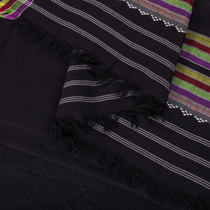 Sanskriti Vintage Dupatta/Stole Black Cotton Kotpad Hand Woven Odisha Soft Veil