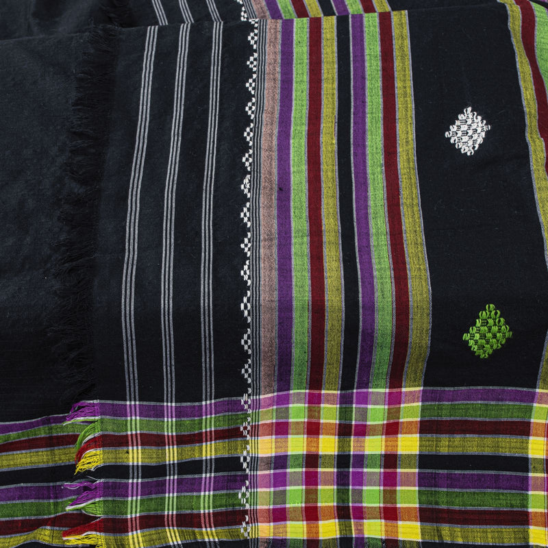 Sanskriti Vintage Dupatta/Stole Black Cotton Kotpad Hand Woven Odisha Soft Veil