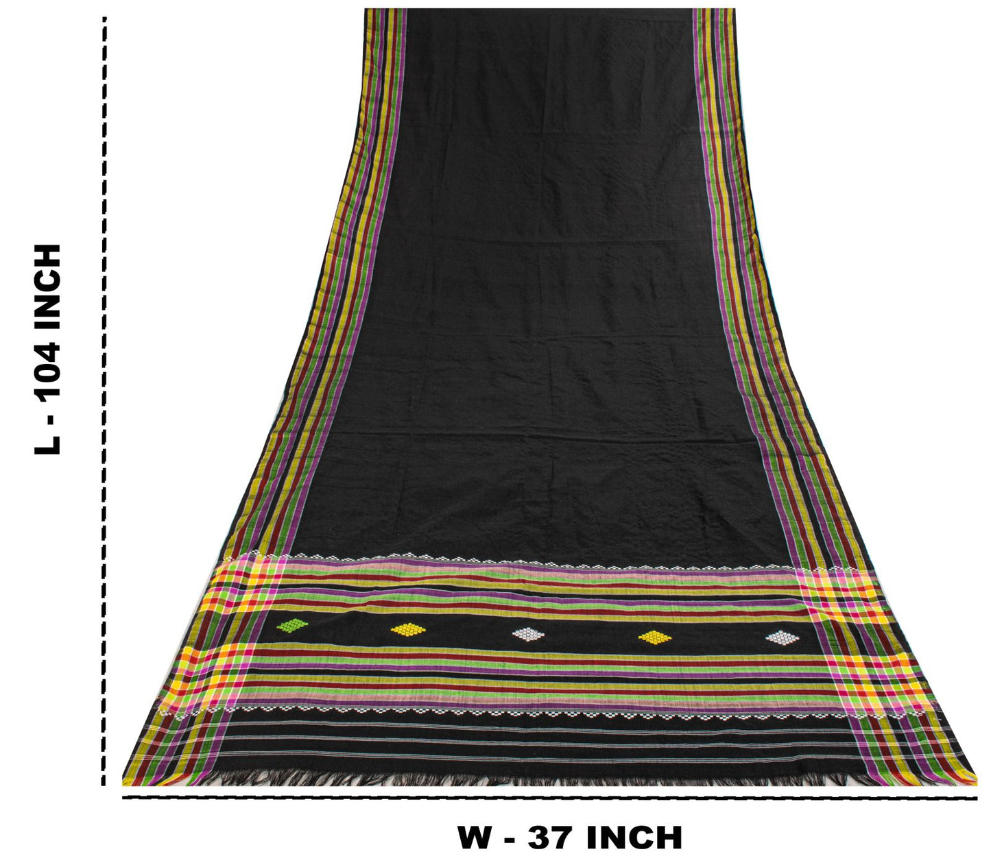 Sanskriti Vintage Dupatta/Stole Black Cotton Kotpad Hand Woven Odisha Soft Veil