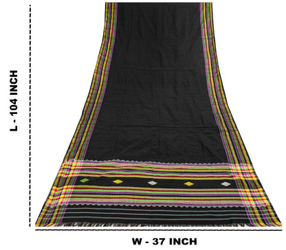 Sanskriti Vintage Dupatta/Stole Black Cotton Kotpad Hand Woven Odisha Soft Veil