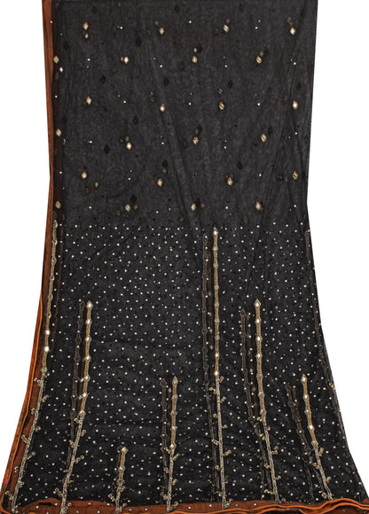 Sanskriti Vintage Dupatta/Stole Black Net Hand Beaded Dabka Premium Bridal Veil