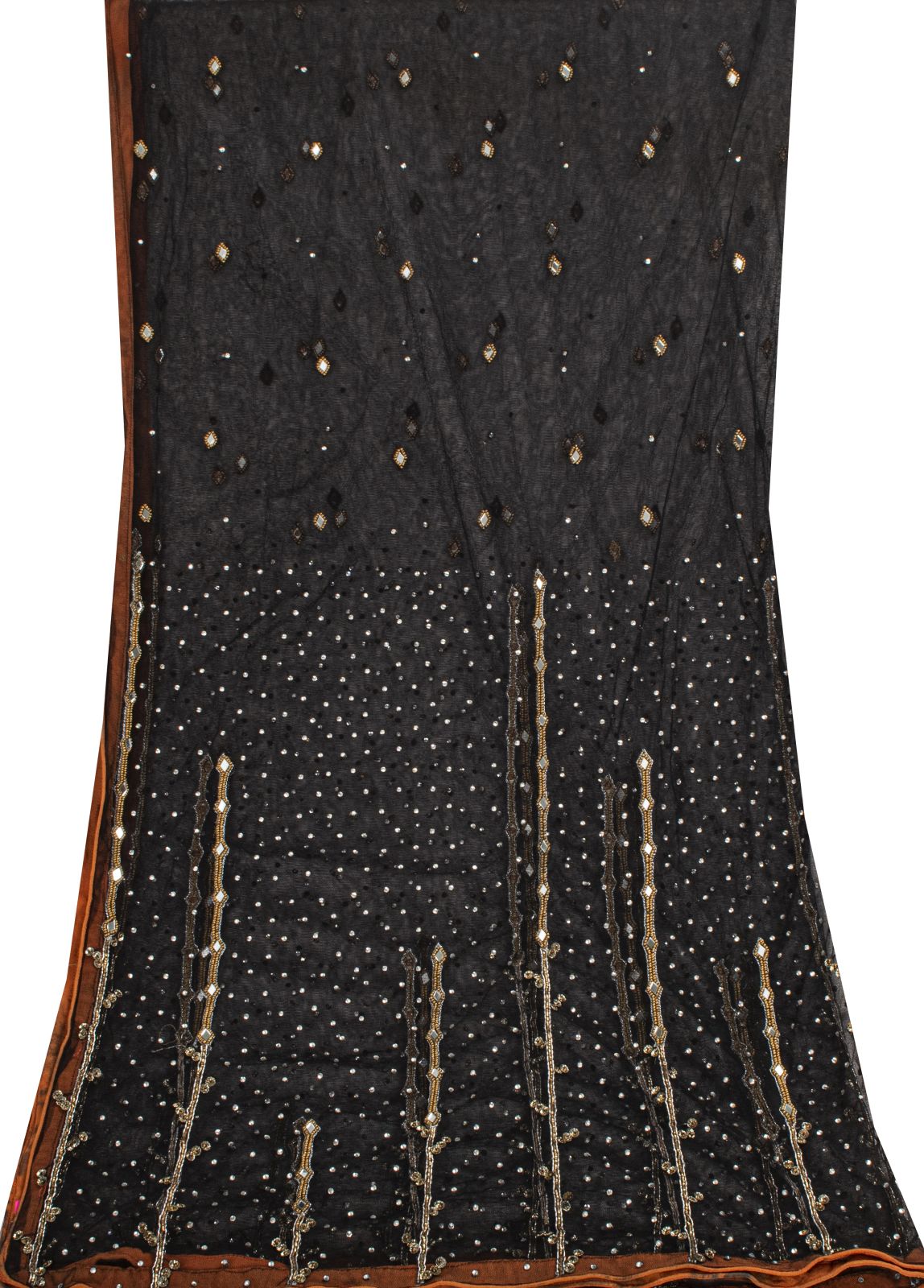 Sanskriti Vintage Dupatta/Stole Black Net Hand Beaded Dabka Premium Bridal Veil