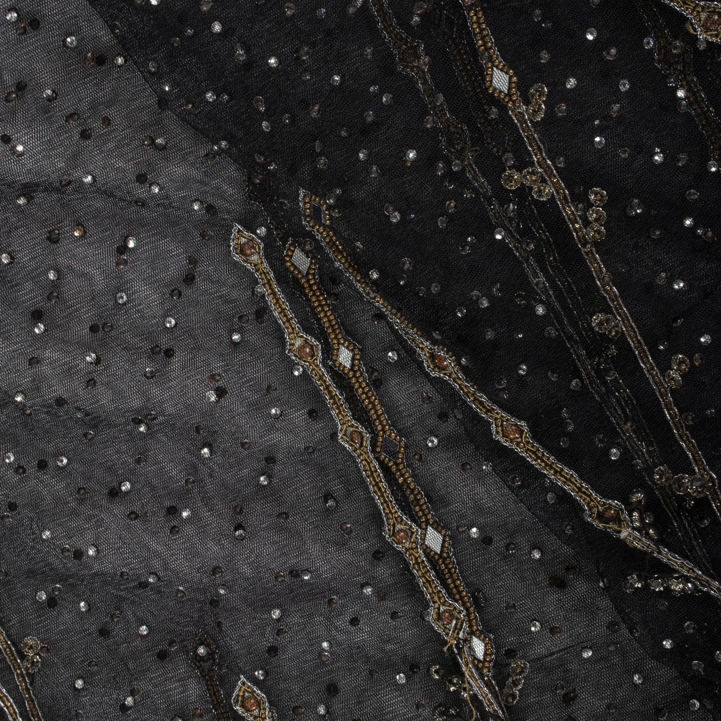 Sanskriti Vintage Dupatta/Stole Black Net Hand Beaded Dabka Premium Bridal Veil