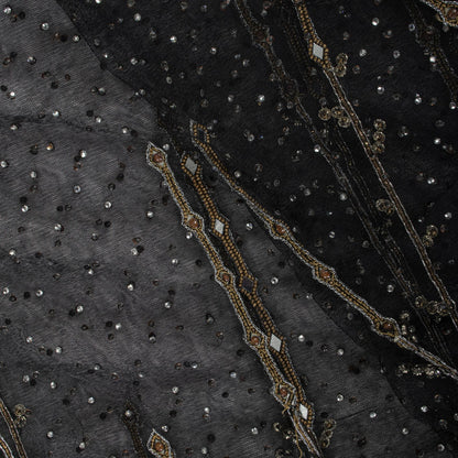 Sanskriti Vintage Dupatta/Stole Black Net Hand Beaded Dabka Premium Bridal Veil