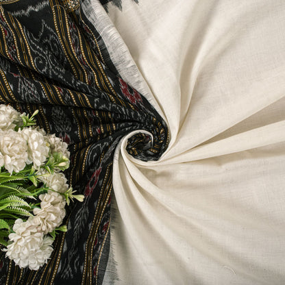 Sanskriti Vintage Dupatta/Stole Black-White Pure Cotton Sambhalpuri Hand Woven