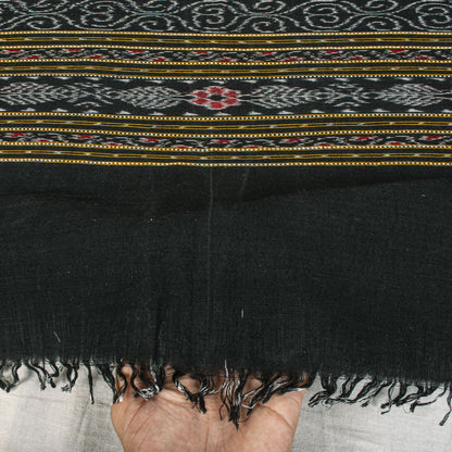 Sanskriti Vintage Dupatta/Stole Black-White Pure Cotton Sambhalpuri Hand Woven