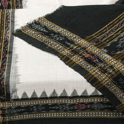 Sanskriti Vintage Dupatta/Stole Black-White Pure Cotton Sambhalpuri Hand Woven