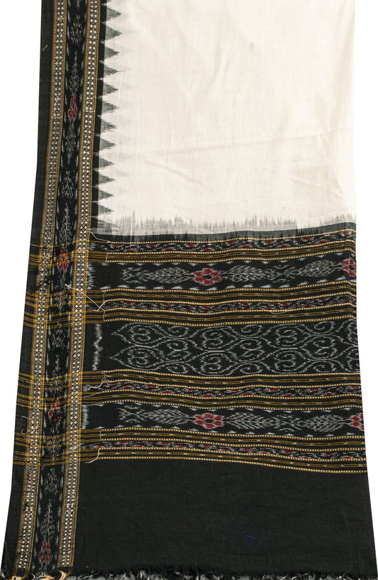 Sanskriti Vintage Dupatta/Stole Black-White Pure Cotton Sambhalpuri Hand Woven