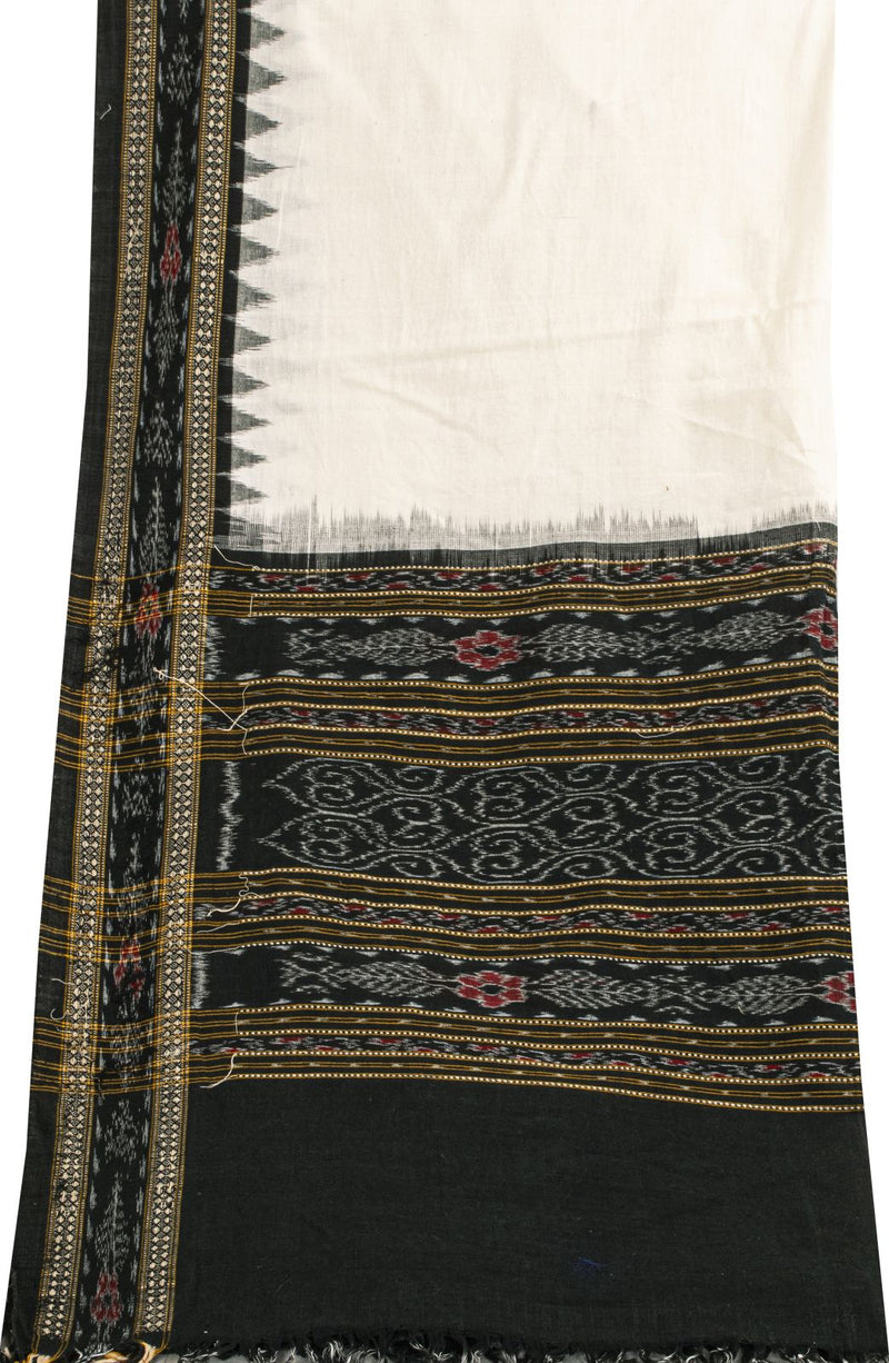 Sanskriti Vintage Dupatta/Stole Black-White Pure Cotton Sambhalpuri Hand Woven