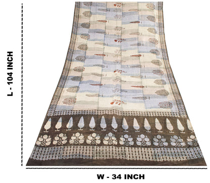 Sanskriti Vintage Dupatta/Stole Gray Pure Cotton Dabu Hand Block Printed Floral