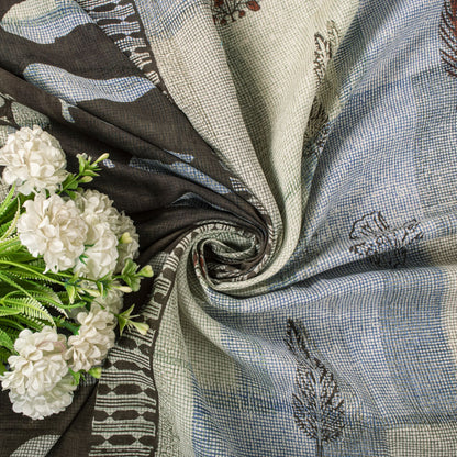 Sanskriti Vintage Dupatta/Stole Gray Pure Cotton Dabu Hand Block Printed Floral